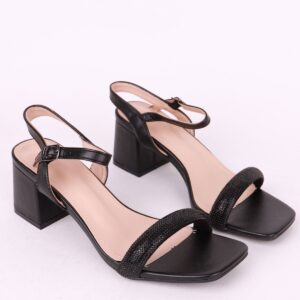 Γυναικειο Πέδιλο Με Στρας & Μεσαίο Τακούνι Μαυρο - Image 3