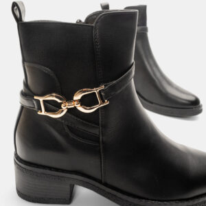 Γυναικεια Μποτάκια με Διακοσμητικό Λουράκι & Λάστιχο Μαυρα - Image 3