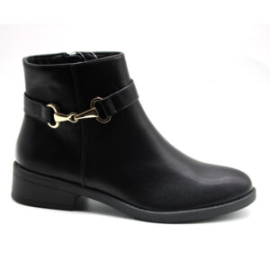 Γυναικεια Μποτάκια Αστραγάλου με Εσωτερικο Φερμουαρ & Διακοσμητικό Λουράκι Μαυρα - Image 2