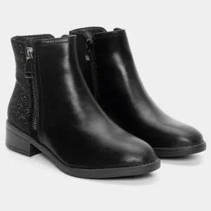 Μποτάκια Αστραγάλου με Διακοσμητικό Φερμουάρ & Strass Μαύρο - Image 3