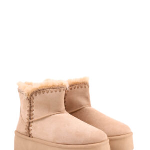 Γυναικεια Μπεζ Γούνινα Μποτάκια με Πλεκτές Λεπτομέρειες - Image 4