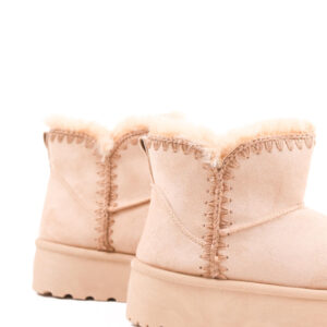 Γυναικεια Μπεζ Γούνινα Μποτάκια με Πλεκτές Λεπτομέρειες - Image 5