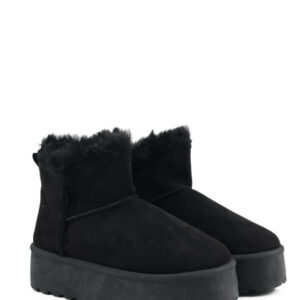 Γυναικεια Μαυρα  Γούνινα Μποτάκια με Πλεκτές Λεπτομέρειες - Image 2