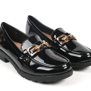 Γυναικειο loafer λουστρινι με τοκα Μαυρο - Image 4