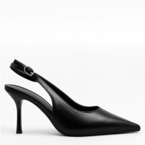 Μαύρη μυτερή γόβα slingback με λεπτό τακούνι - Image 4