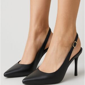 Μαύρη μυτερή γόβα slingback με λεπτό τακούνι - Image 3